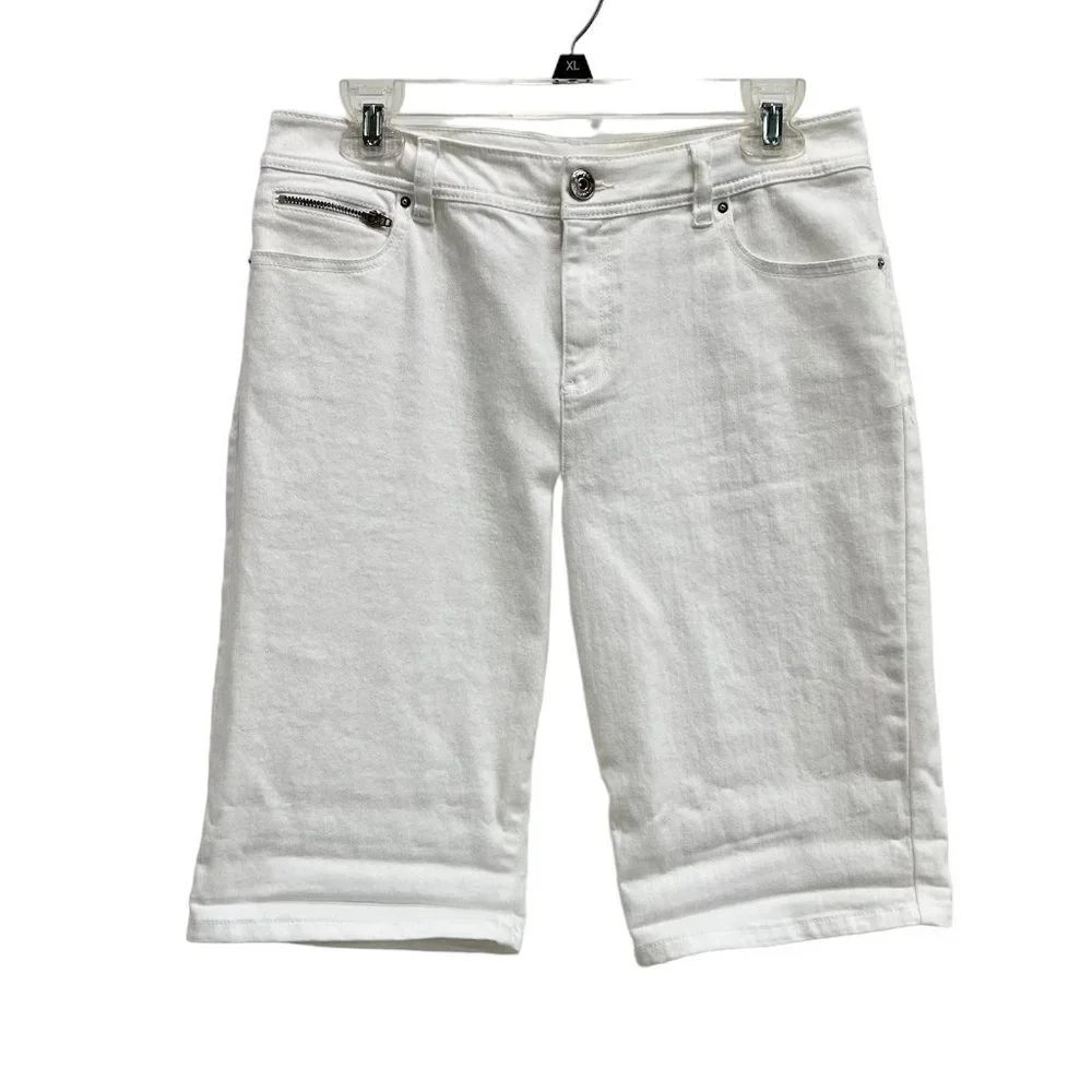 INC International Concepts Women’s White Mid-Rise Denim Bermuda Shorts - Picture 2 of 11